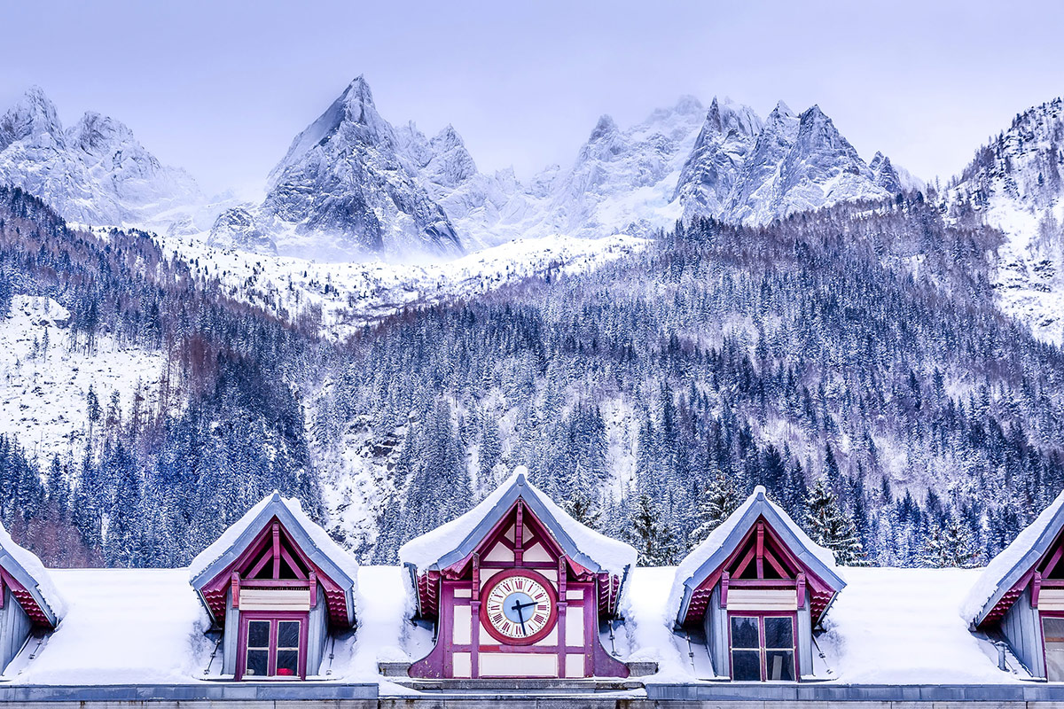 view of french alps from chamonix train station