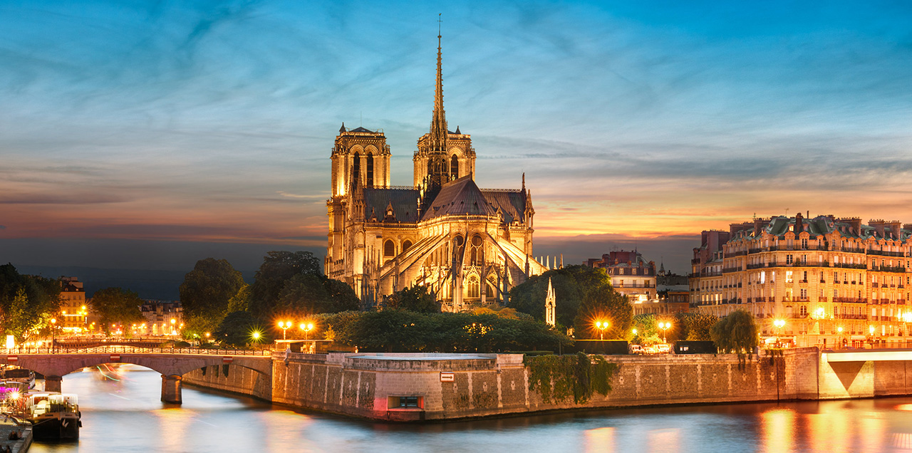notre dame at sunset