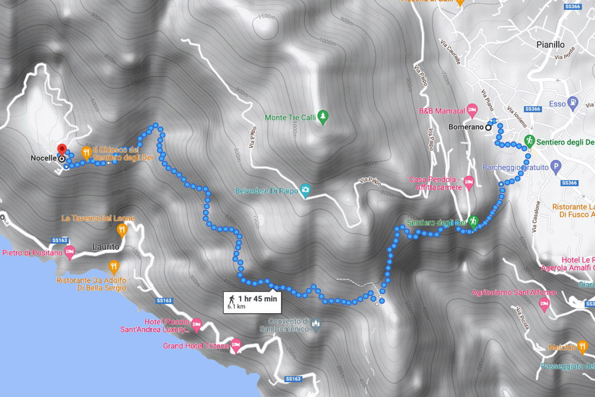 terrain map showing path of the gods from bomerano to nocelle