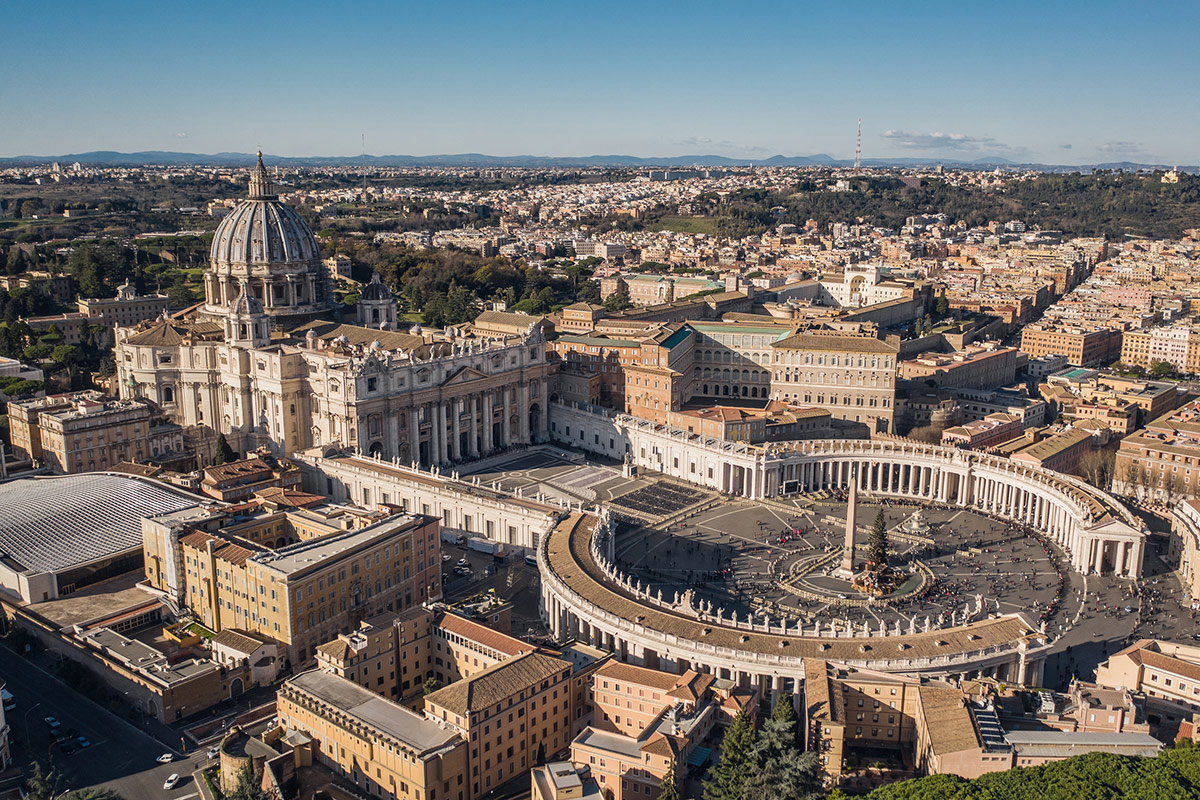 aerial of st peters basilica and st peters square