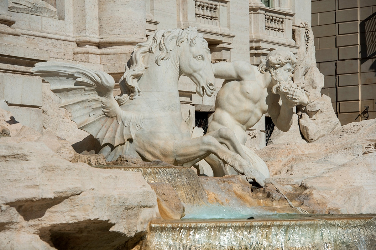 triton with winged horse statue trevi fountain